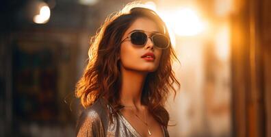 AI generated South Asian female model wearing sunglasses photo