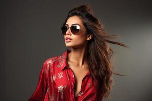 AI generated South Asian female model wearing sunglasses photo