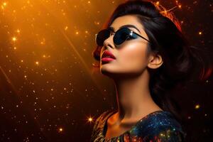 AI generated South Asian female model wearing sunglasses photo