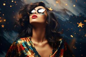 AI generated South Asian female model wearing sunglasses photo