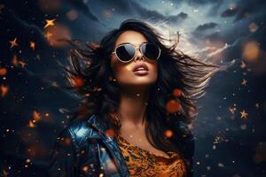 AI generated South Asian female model wearing sunglasses photo