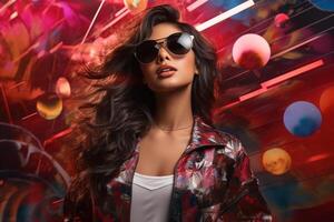 AI generated South Asian female model wearing sunglasses photo