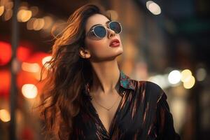 AI generated South Asian female model wearing sunglasses photo