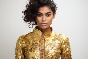 AI generated South Asian Girl in Golden Clothes photo