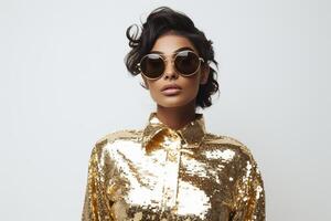 AI generated South Asian Girl in Golden Clothes photo