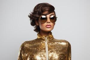 AI generated South Asian Girl in Golden Clothes photo