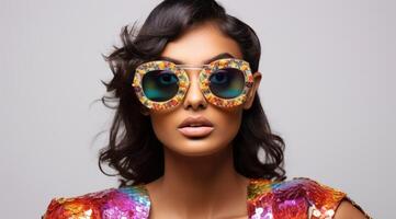 AI generated Female Model Wearing Colorful clothes and Sunglasses photo