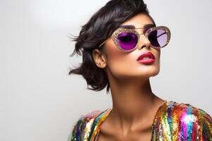 AI generated Female Model Wearing Colorful clothes and Sunglasses photo