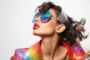 AI generated Female Model Wearing Colorful clothes and Sunglasses photo