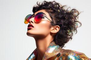 AI generated Female Model Wearing Colorful clothes and Sunglasses photo