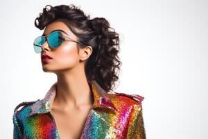 AI generated Female Model Wearing Colorful clothes and Sunglasses photo