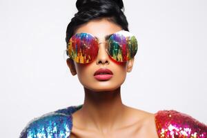 AI generated Female Model Wearing Colorful clothes and Sunglasses photo