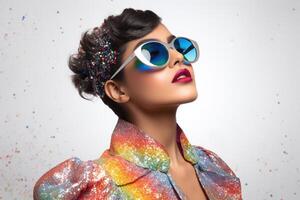 AI generated Female Model Wearing Colorful clothes and Sunglasses photo