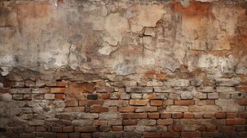 AI generated weathered brick wall rusty and damaged an old ruin photo