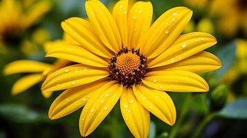 AI generated vibrant yellow daisy blossom close up in green meadow photo