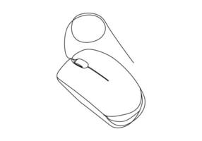 Computer mouse in continuous One line drawing vector. Mouse cursor to PC icon. Continuous outline of a Mouse computer device icon. vector