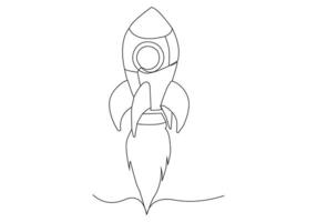 Rocket in Continuous one line drawing. Rocket space ship launch line art vector illustration