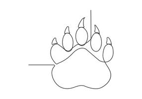 Animal paw in continuous line drawing. One continuous line drawing of animal footprint icon. Vector illustration. Line art of animal footprint