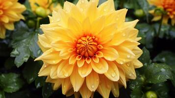 AI generated vibrant yellow dahlia blossom fresh and beautiful in nature photo