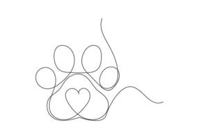 Animal paw in continuous line drawing. One continuous line drawing of animal footprint icon. Vector illustration. Line art of animal footprint