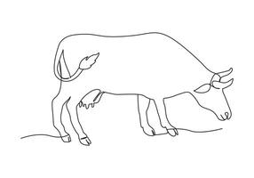 Cow in continuous line art drawing style. Beef single line. Household animals line art vector illustration.