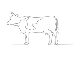 Cow in continuous line art drawing style. Beef single line. Household animals line art vector illustration.