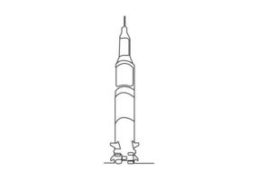 Rocket in Continuous one line drawing. Rocket space ship launch line art vector illustration