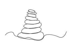 Pebbles in one continuous line drawing. rock balancing. One line drawing of a pile of flat stones Zen rock balancing. Concept of peace.Doodle vector illustration