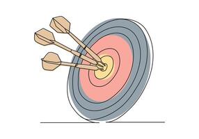 Target with arrows in Continuous line drawing. shot bullseye. Business strategy concept. Arrow in target pad. Vector illustration