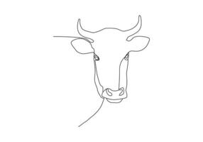 Cow in continuous line art drawing style. Beef single line. Household animals line art vector illustration.