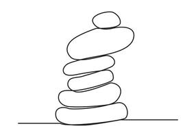 Pebbles in one continuous line drawing. rock balancing. One line drawing of a pile of flat stones Zen rock balancing. Concept of peace.Doodle vector illustration