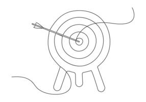 Target with arrows in Continuous line drawing. shot bullseye. Business strategy concept. Arrow in target pad. Vector illustration