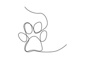 Animal paw in continuous line drawing. One continuous line drawing of animal footprint icon. Vector illustration. Line art of animal footprint