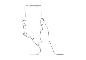 Smartphone phone in hand Continuous one line drawing. Vector illustration minimalism design smart mobile technology theme.