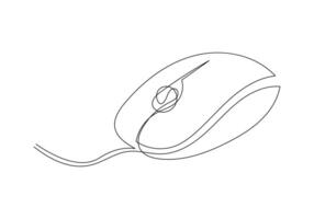 Computer mouse in continuous One line drawing vector. Mouse cursor to PC icon. Continuous outline of a Mouse computer device icon. vector