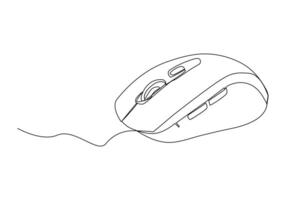 Computer mouse in continuous One line drawing vector. Mouse cursor to PC icon. Continuous outline of a Mouse computer device icon. vector