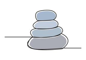 Pebbles in one continuous line drawing. rock balancing. One line drawing of a pile of flat stones Zen rock balancing. Concept of peace.Doodle vector illustration