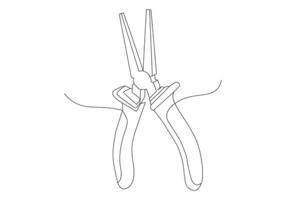 cutting pliers in Continuous one line drawing support, maintenance. Hand drawn vector illustration