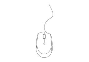 Computer mouse in continuous One line drawing vector. Mouse cursor to PC icon. Continuous outline of a Mouse computer device icon. vector