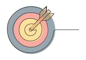 Target with arrows in Continuous line drawing. shot bullseye. Business strategy concept. Arrow in target pad. Vector illustration