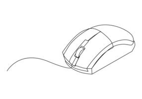 Computer mouse in continuous One line drawing vector. Mouse cursor to PC icon. Continuous outline of a Mouse computer device icon. vector