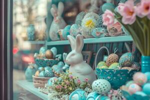 AI generated Shop window filled with an array of easter decorations. Generative AI photo