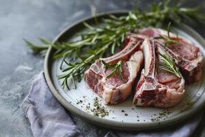 AI generated Lamb chops with rosemary and garlic. Generative AI photo