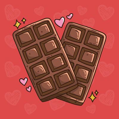 Cartoon vector illustration of double chocolate bar. Valentine vector illustration. Hand drawn vector illustration