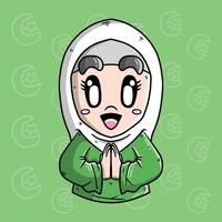 Cute hijab girl wearing islamic outfit cartoon vector illustration. Hand drawn vector illustration