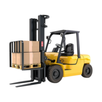 AI generated Forklift truck is lifting a pallet with cardboard boxes on transparent background png