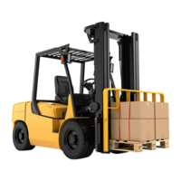 AI generated Forklift truck is lifting a pallet with cardboard boxes on transparent background png