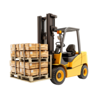 AI generated Forklift truck is lifting a pallet with cardboard boxes on transparent background png