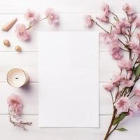 AI generated Floral frame spring mockup photo