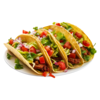 ai generiert Tacos mit Rindfleisch Tomaten Avocado Chili und Zwiebeln isoliert auf transparent Hintergrund png
